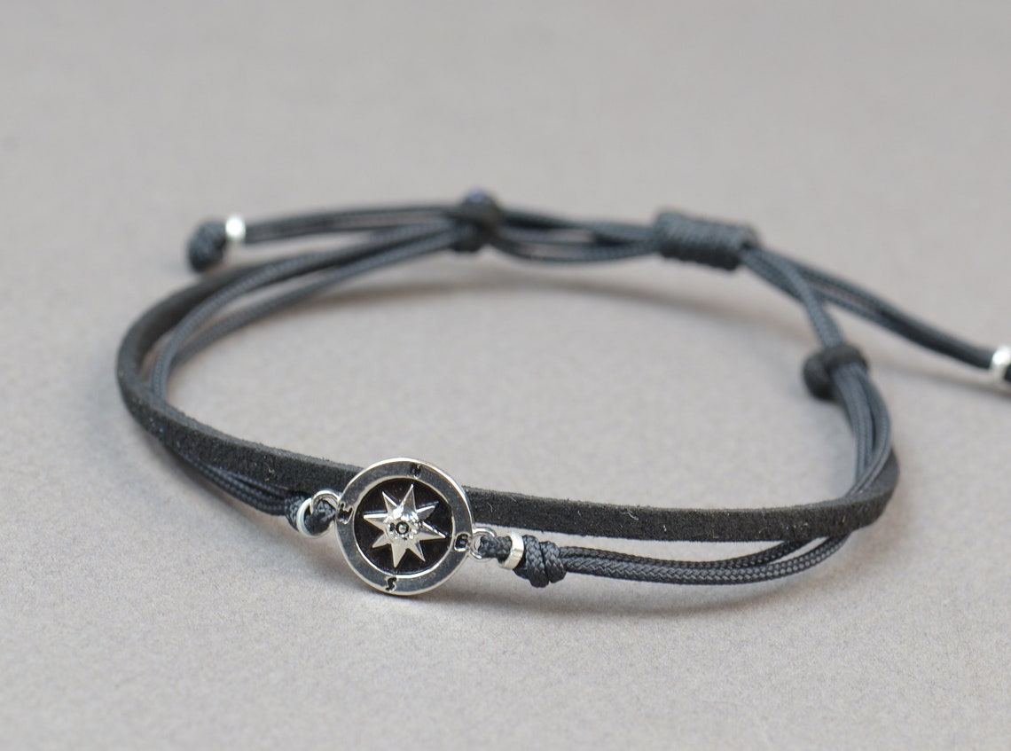 Sterling Silver Compass Charm Bracelet. Mens Bracelet.wind Etsy