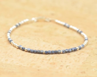 Cube shape Sapphire gemstones and sterling silver beads bracelet.Square beads