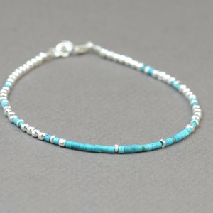 Tiny turquoise and sterling silver beads  bracelet.