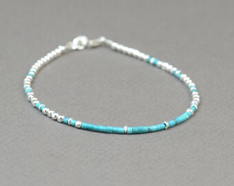 Tiny turquoise and sterling silver beads  bracelet.