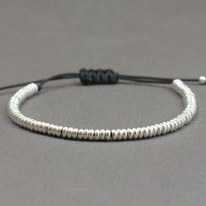 Sterling Silber Perlen Freundschaftsarmband.Geflochtenes Armband.Makramee Armband.Geflochtenes Armband.Donut Perlen