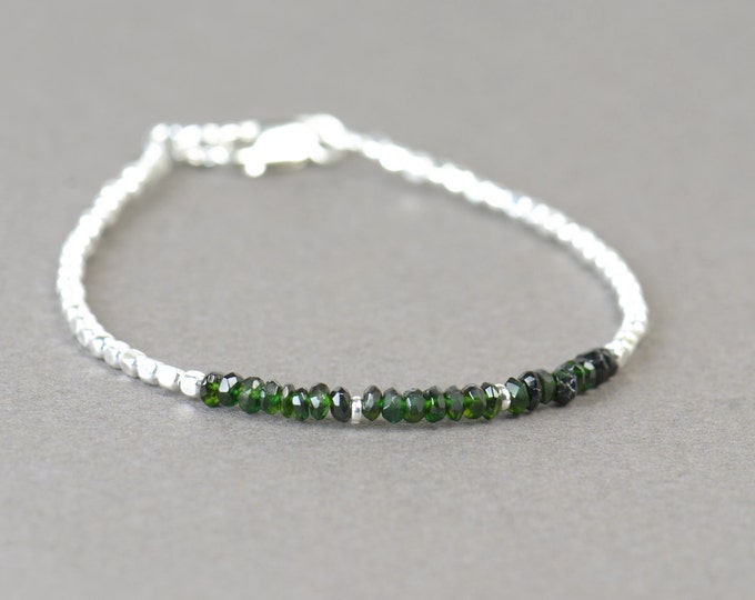 Green Tourmaline and sterling silver beads  bracelet