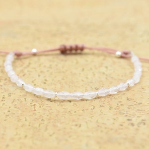 Pink Rose quartz bracelet-Cord woven bracelet-Quartz adjustable bracelet.Durable bracelet.Good vibes bracelet