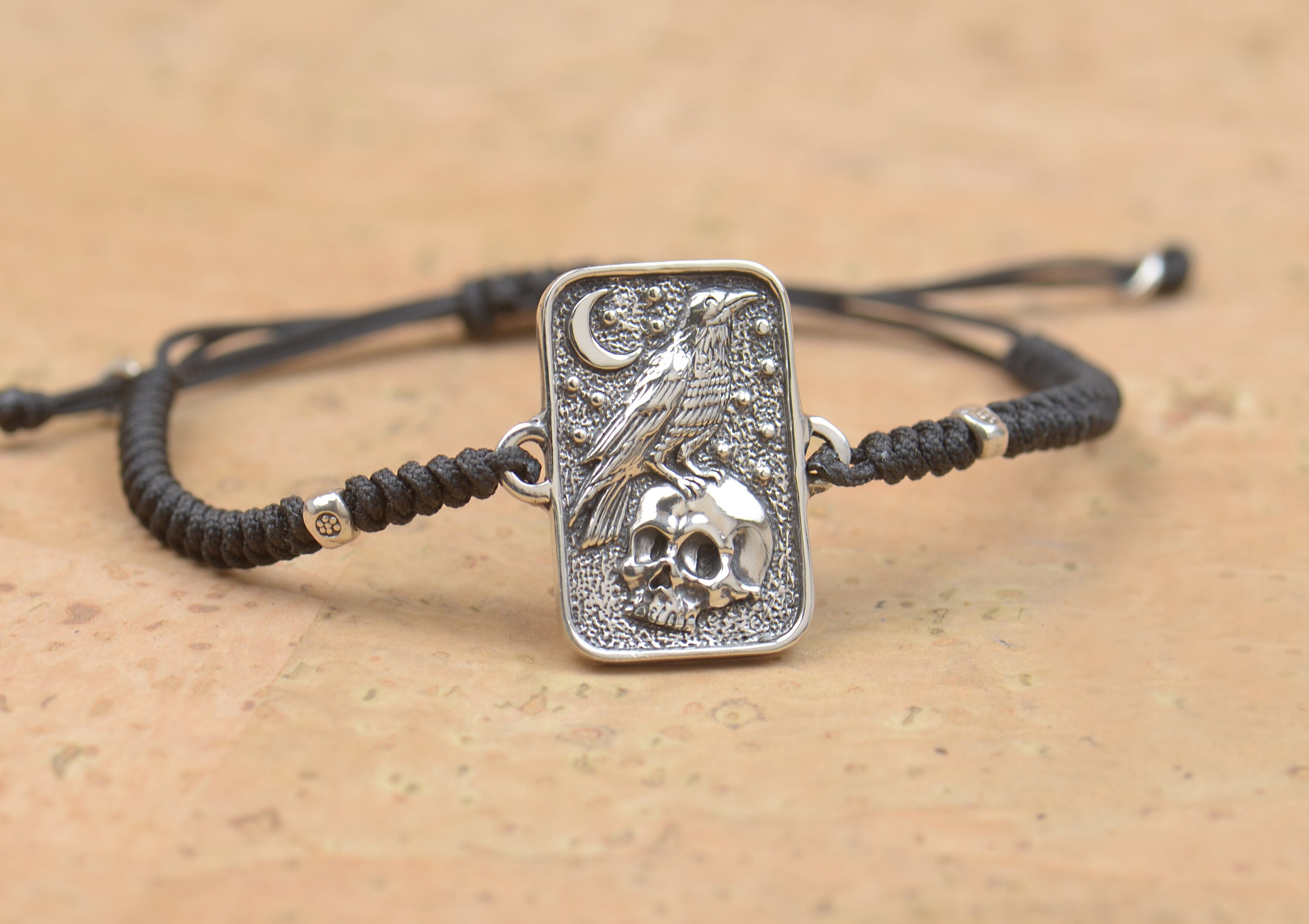 Alchemy Gothic Rabeschadel Pewter Raven Skull Men's Black Leather Bracelet  A105 | eBay