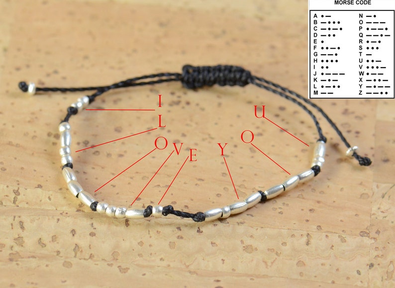 Morse Code I love You sterling silver bracelet.Any Etsy