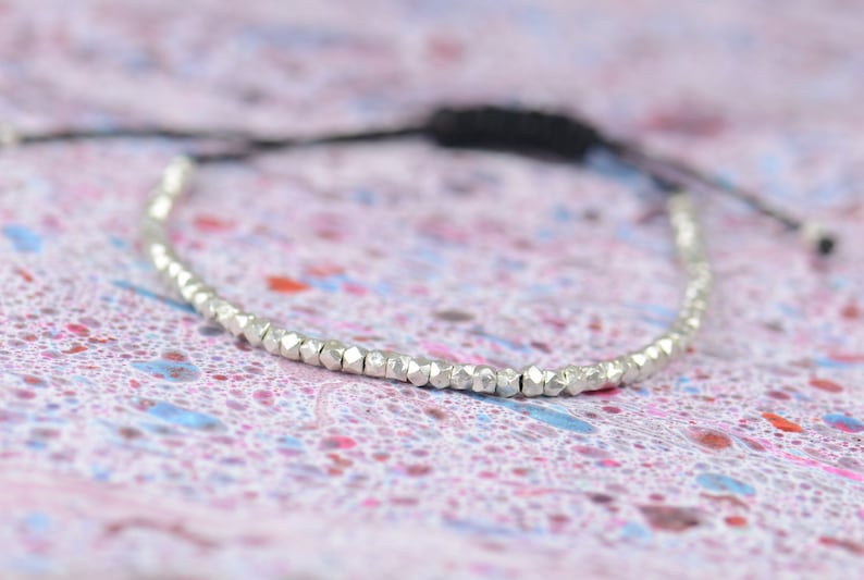 Faceted Sterling Silver Beads Adjustable Bracelet Etsy