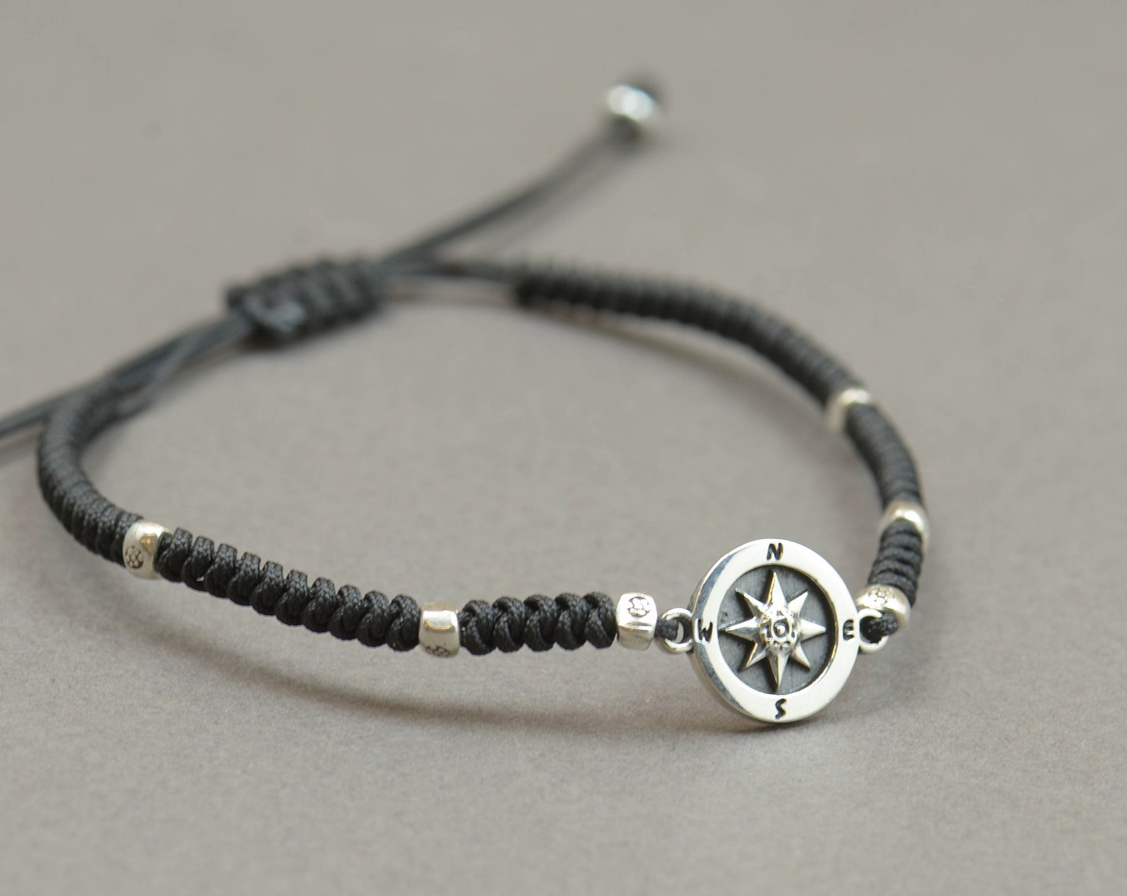 Sterling Silver Compass Charm Bracelet. Mens Bracelet.womens Etsy