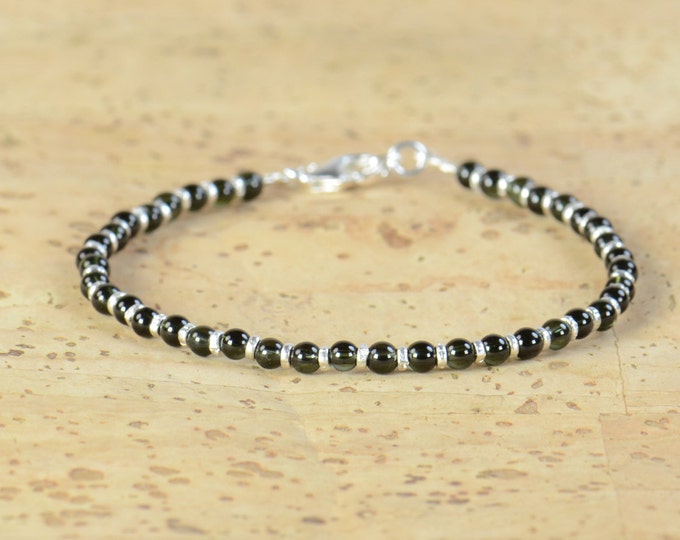 Dark Green tourmaline  and sterling silver beads bracelet