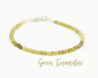 Green Tourmaline and sterling silver clasp bracelet-green Bracelet-Gemstone