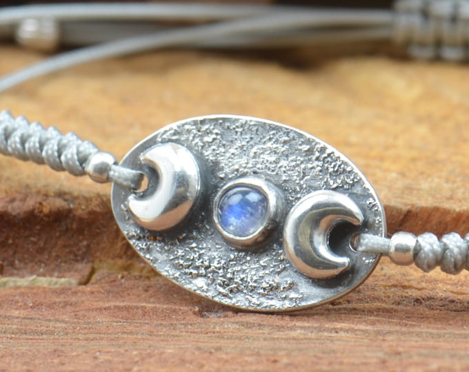 Moonstone bracelet sterling silver, moon bracelet.Artisan unique Bead.Handmade rustic bead statement one of a kind