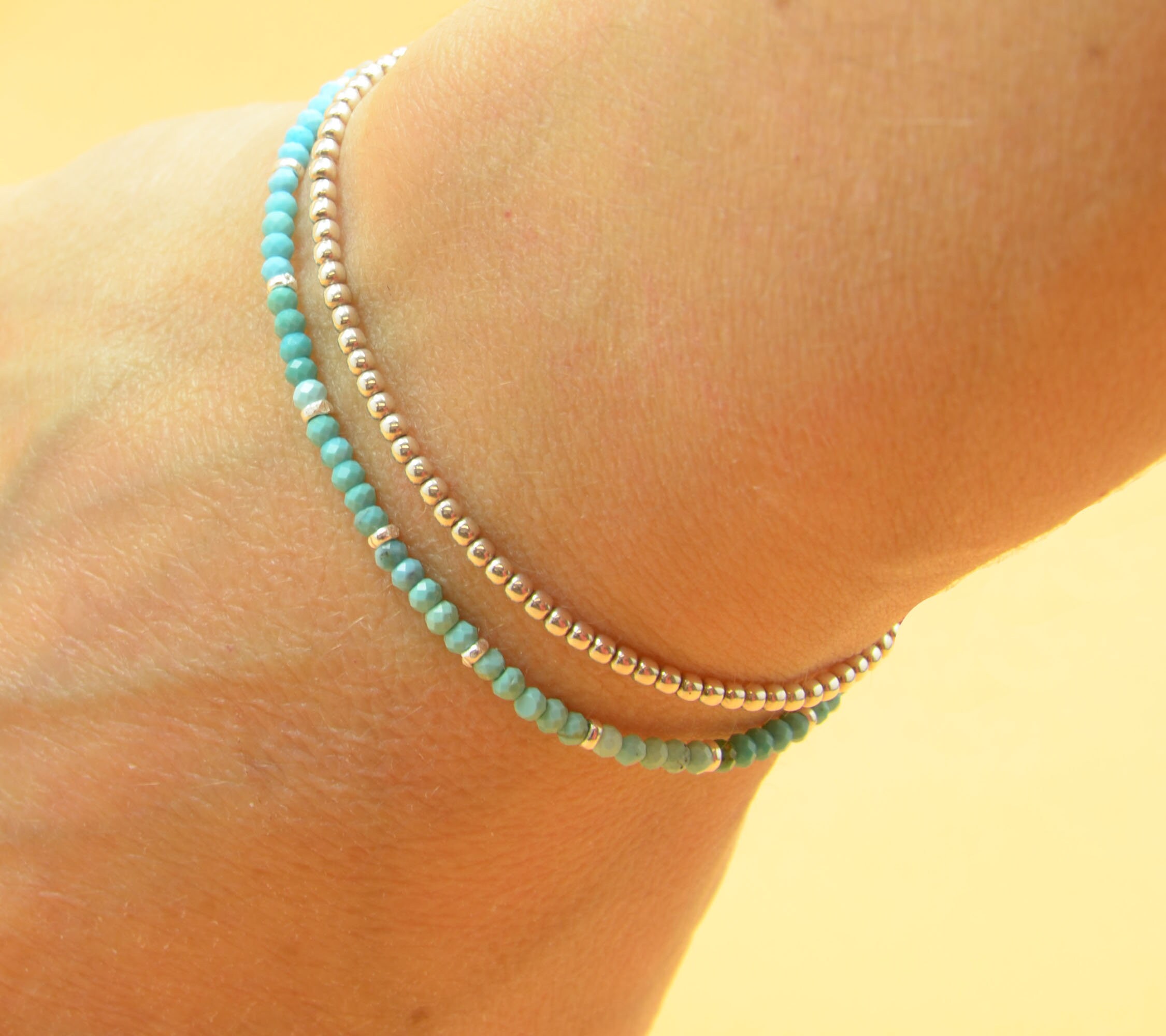 Sterling Silver and Real Genuine Turquoise Beads Bracelet - Etsy Sterling Silver and Real Genuine Turquoise Beads Bracelet - Etsy