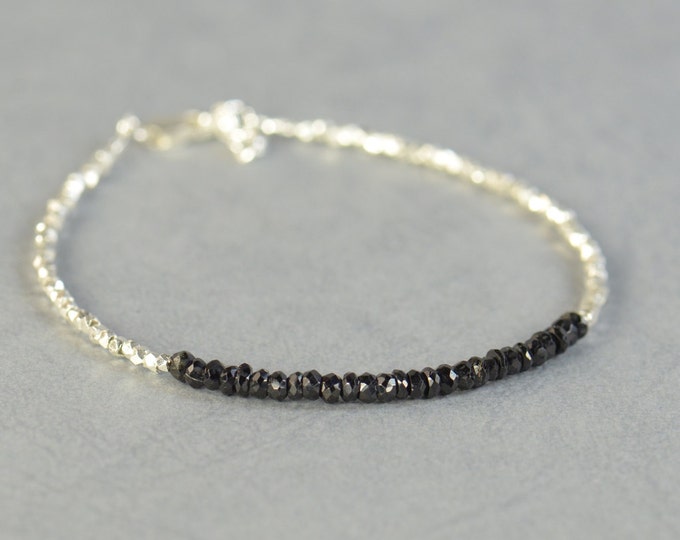 Black Tourmaline and sterling silver beads bracelet.Dainty Bracelet