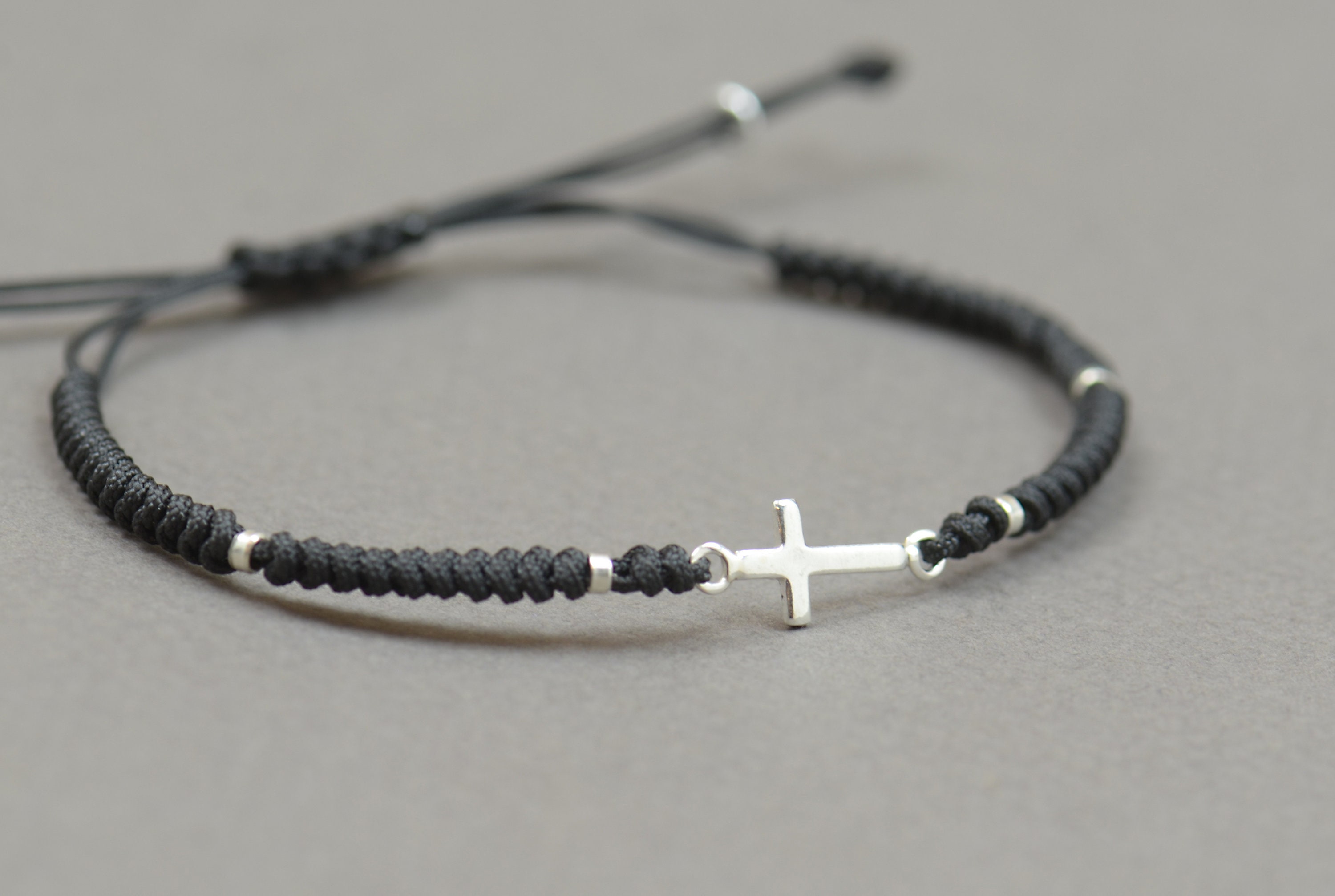 Sterling silver cross charm bracelet.Mens gift.unisex cross Etsy