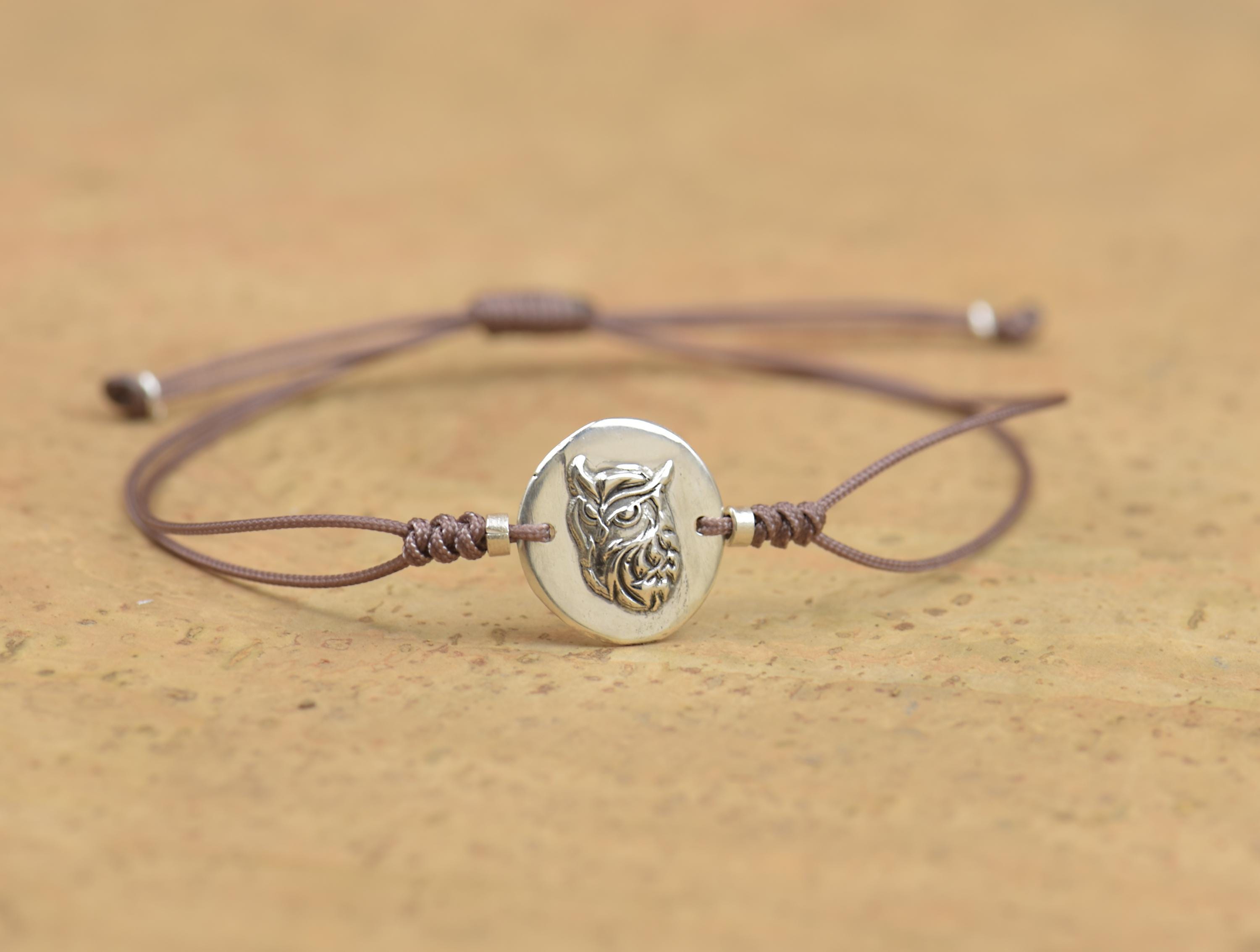 Sterling silver owl bracelet. Wax seal jewelry.Mens bracelet.Owl Mystery adjustable