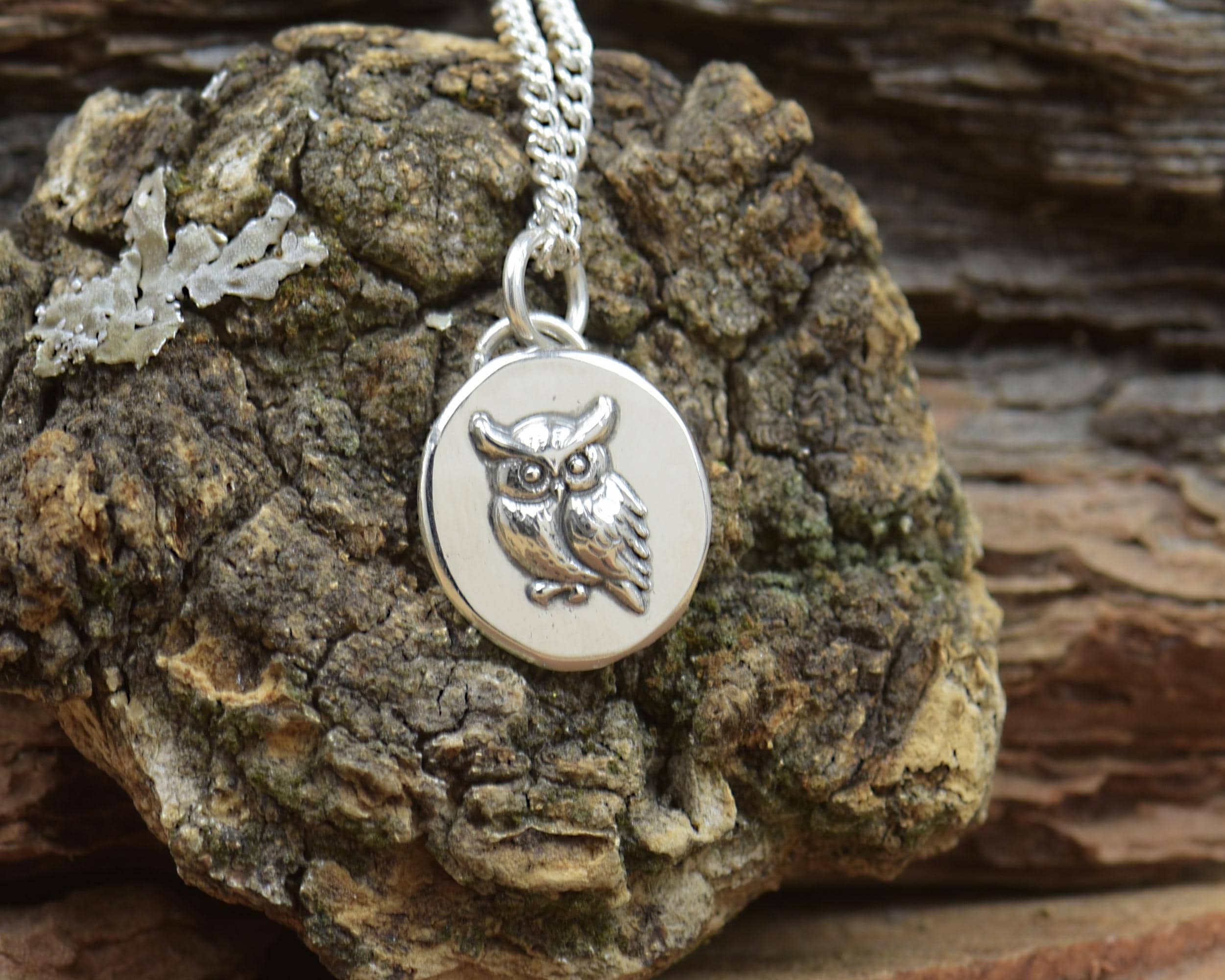Sterling silver owl pendant.Handmade piece.Mystery,magic, spiritual pendant.Owl necklace,wax seal ne
