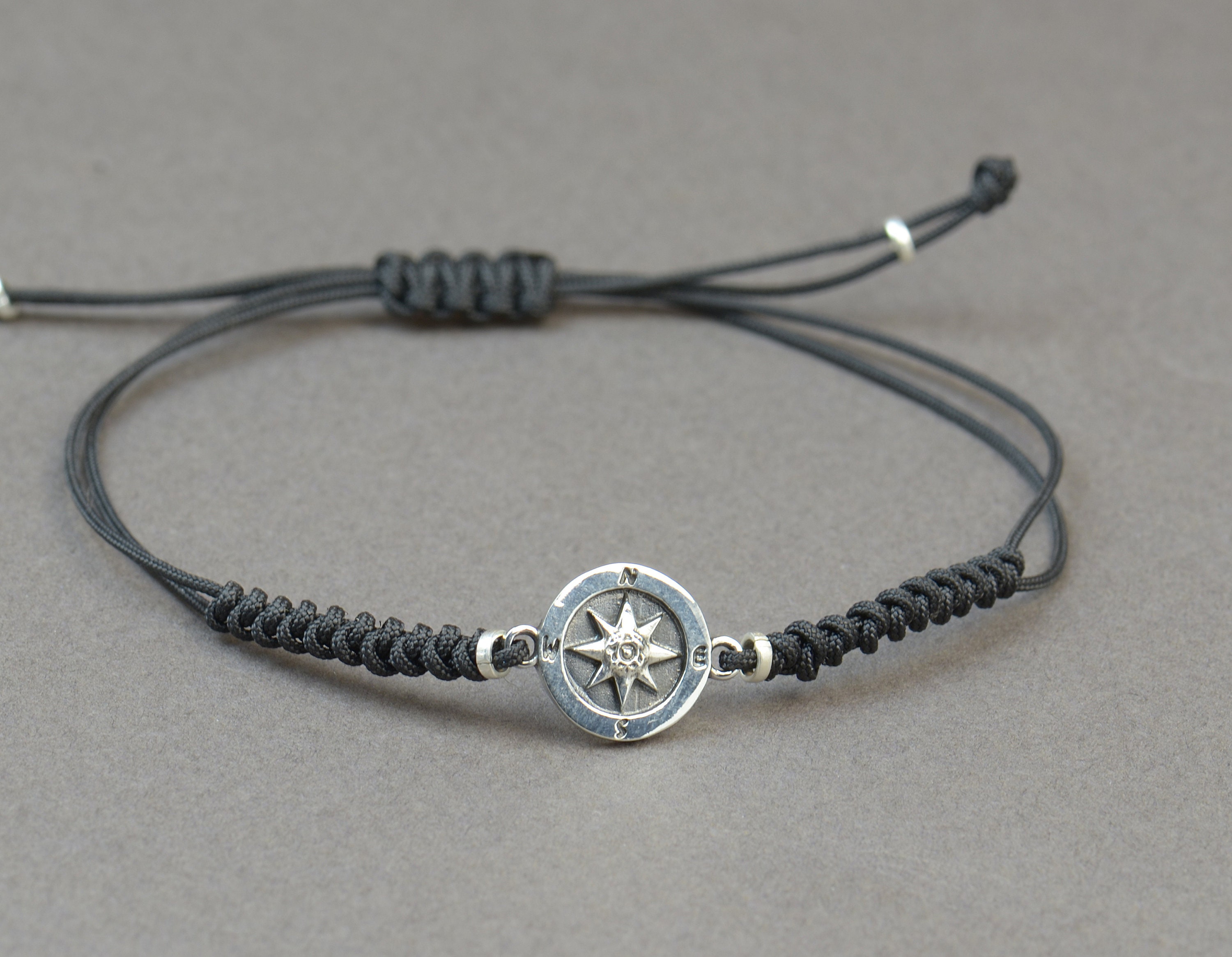 Sterling Silver Compass charm bracelet. Mens bracelet.Womens Etsy