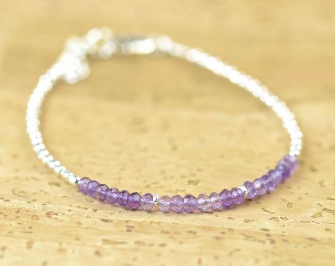 Amethyst  and sterling silver beads  bracelet