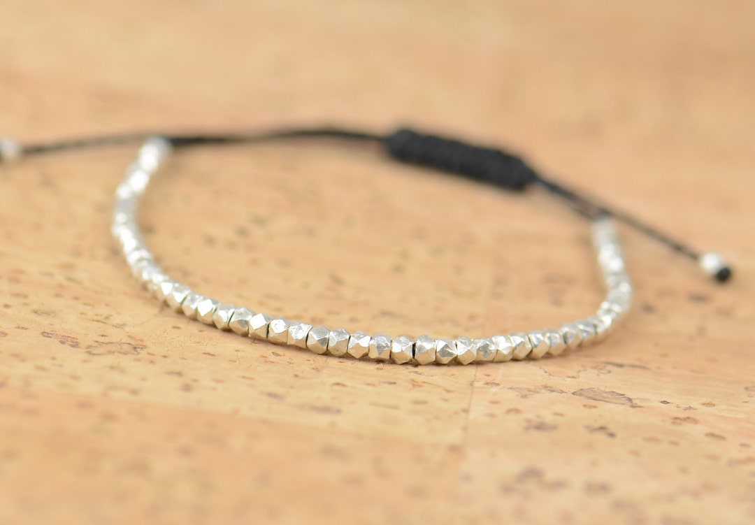 Faceted Sterling Silver Beads Adjustable Bracelet Etsy