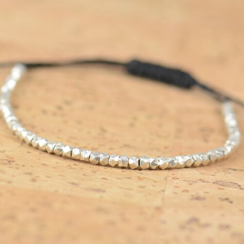 Faceted Sterling Silver Beads Adjustable Bracelet Etsy