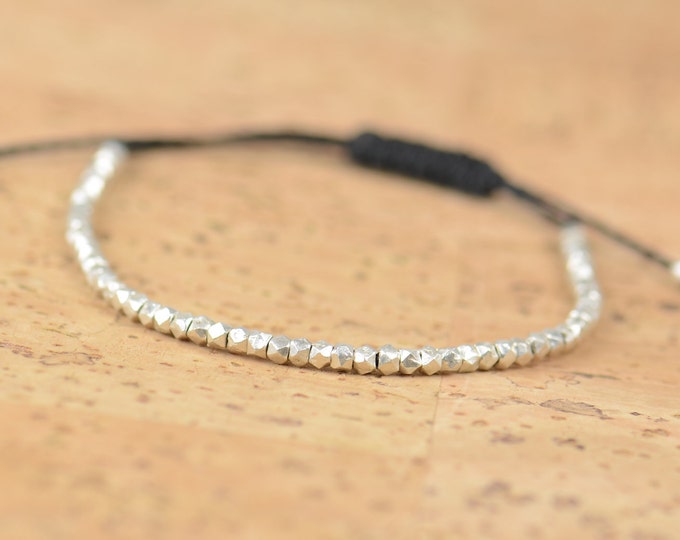 Faceted sterling silver beads - adjustable  bracelet