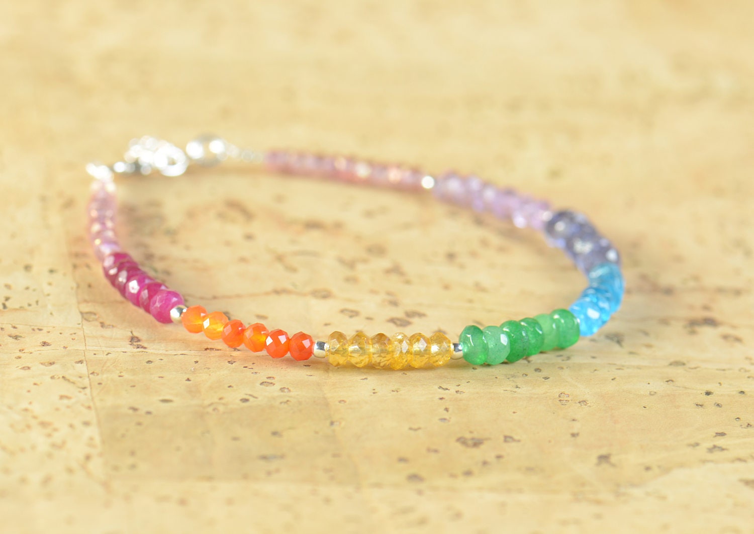 7 Chakras Gemstones Bracelet. Pink Quartz Ruby Carnelian - Etsy