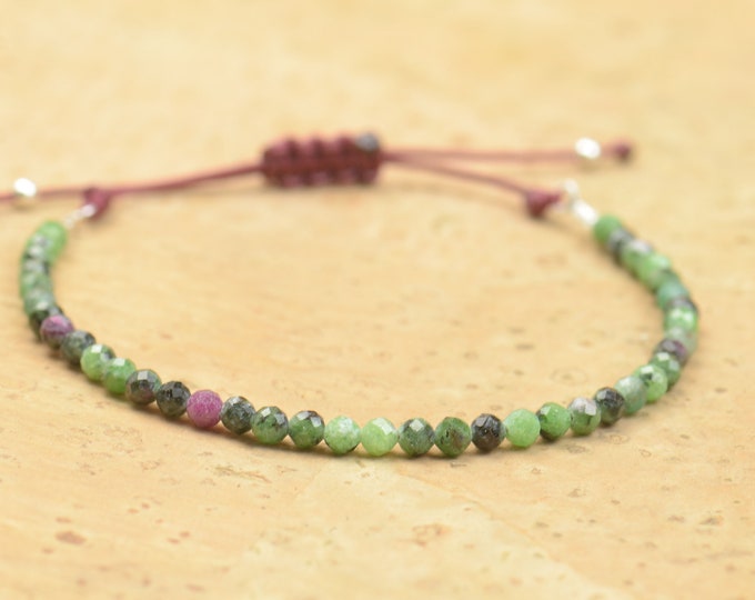 Zoisite and sterling silver beads bracelet