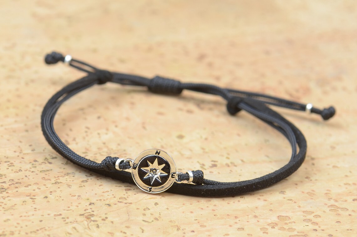 Sterling Silver Compass Charm Bracelet. Mens Bracelet.wind Etsy