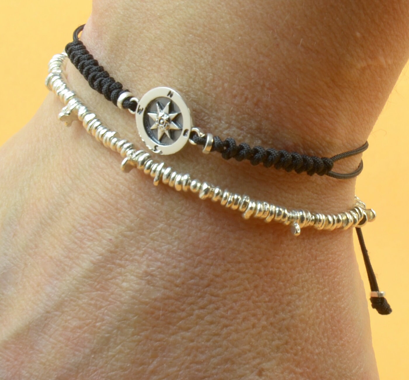 Sterling Silver Compass charm bracelet. Mens bracelet.Womens | Etsy