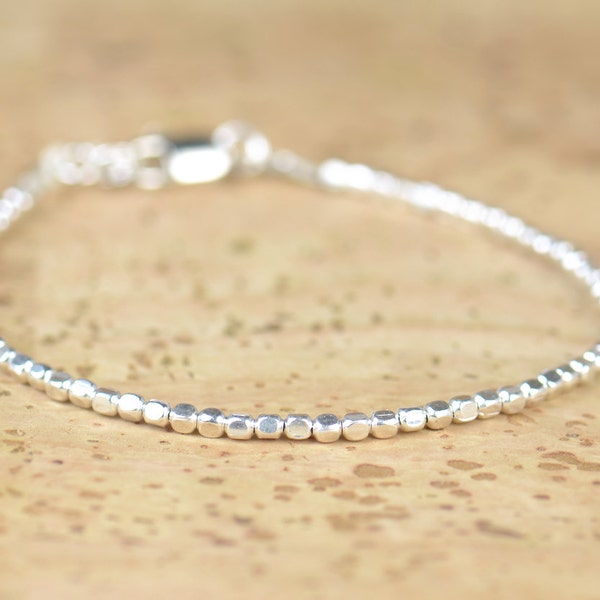 Bracelet perles carrées en argent sterling