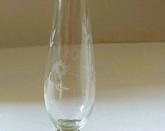 Duchin Sterling Silver Crystal Bud Vase with Etched Flowers 1970's