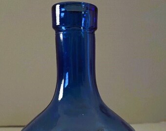 Cobalt Blue Bottle with Embossed Grapes, Vines, Leaves Vintage