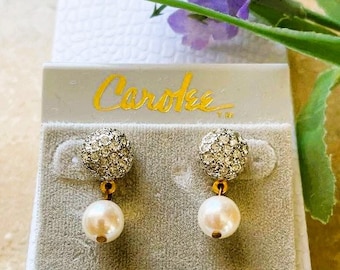 Vintage Carolee Faux Pearl Rhinestone Drop Earrings