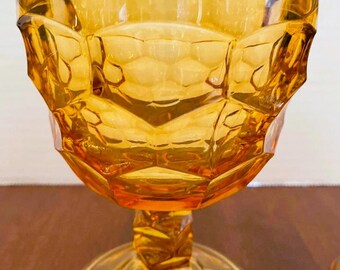 2-Viking Georgian Pattern Amber Glass Water Goblet 16 oz. Honeycomb Design