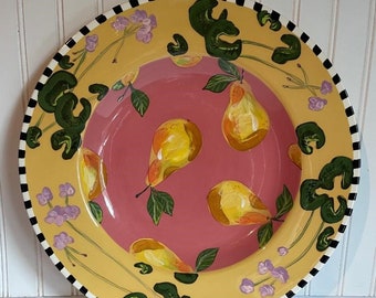 Droll Design Large 17" Platter Golden Pears Signed on Back