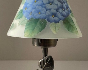 VTG Fairy Lamp Tea Light Glynda Turley Signed Hand Painted Blue Hydrangea EUC