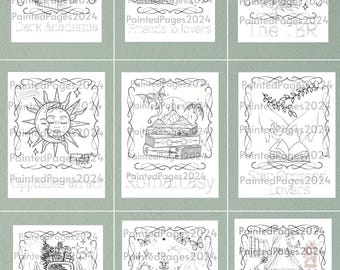 Book Trope Coloring Pages - Printable Book Lover Gift - Book Club Activity - Tarot Style Digital Download