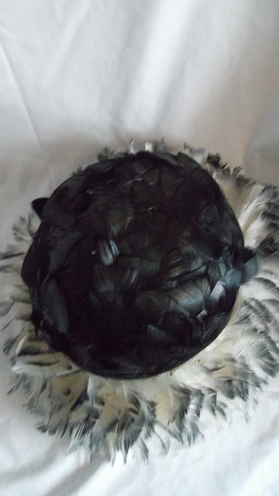 1960's black and white feather bucket hat - image 3