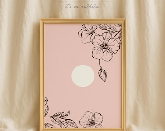 Minimalist Floral Line Art Print: Pink Flower Wall Decor (Digital Download)