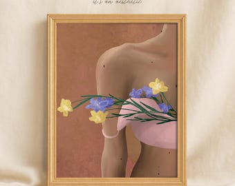 Modern Feminine Illustration | Floral Woman Line Art Print (Digital Download)