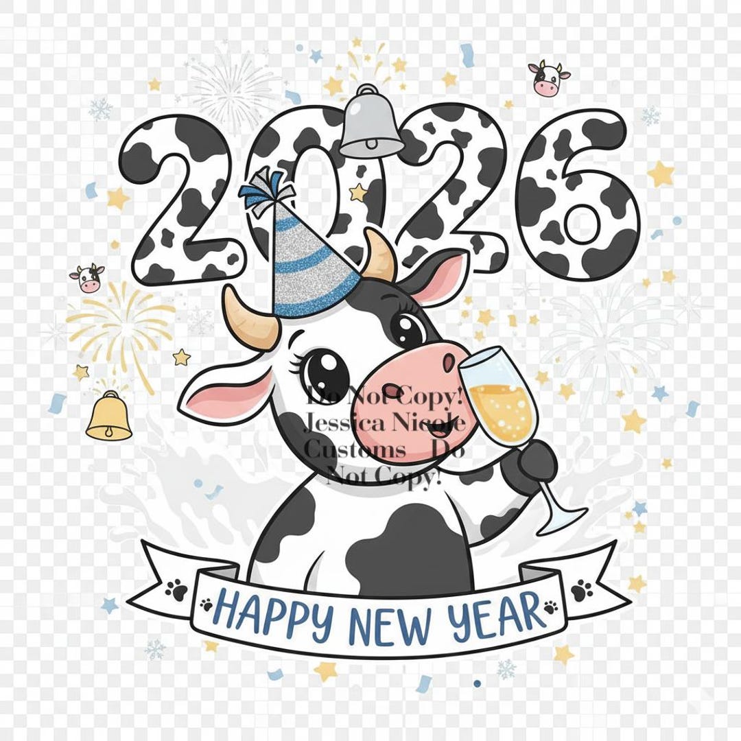 Highland Cow Dairy Cow Happy New Year 2026 JPG File - Etsy Canada