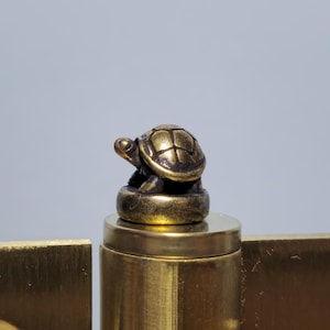 Brass Turtle Hinge Head Topper: Magnetic Animal Decor Accent
