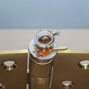 Mini Teacup Hinge Topper, Red Floral Hinge Head Decor, Coffee Lover Gift, Cottagecore Miniature, Magnetic Door Accent
