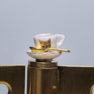 Cat Teacup Hinge Head, Coffee Door Hinge Topper, Magnetic Cat Lover Decor, Gift for Her, Whimsical Mini Accent, Housewarming Figurine