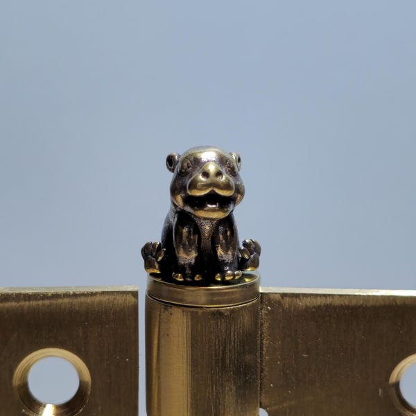 Brass Hippo Hinge Head Topper Magnetic Moo Deng Style Figurine