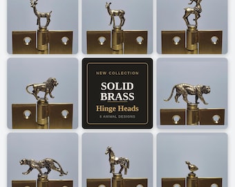 Solid Brass Animal Hinge Head Toppers: Lion, Tiger, Deer, Custom Mix (Magnetic)