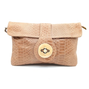 Bolso cartera de mujer en piel con broche metálico grabado Qoolst serpiente