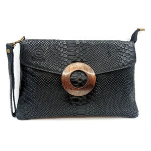 Bolso cartera para mujer de piel con broche círculo Qoolst