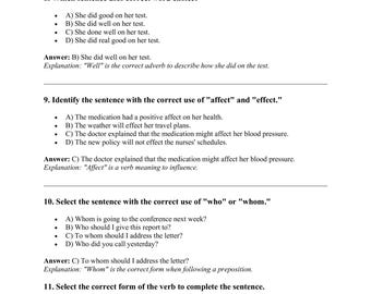 HESI A2 Grammar Practice Test