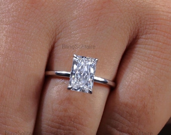 Radiant Cut Certified Lab Grown Diamond Hidden Halo Ring, 14K Solid White Gold CVD Diamond Ring, Engagement Ring, Anniversary Gift For Women