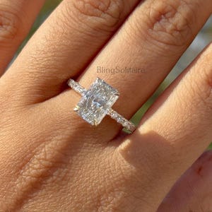 3.00 CTW Radiant Cut Lab Grown Diamond Hidden Halo Ring, 14K Solid Yellow Gold Solitaire With Accent Ring, Engagement Ring, Gift For Her